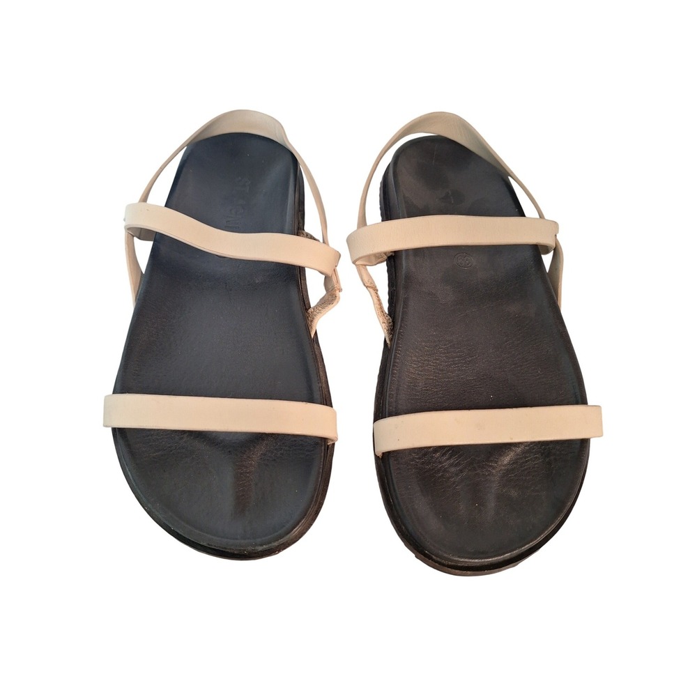St. Agni Black Cream Sandals Minimal 8.5/ 39 Strappy‎